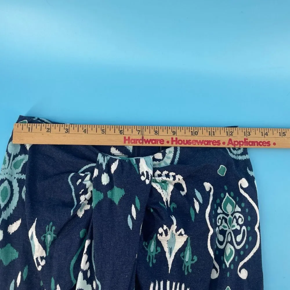 G By Giuliana Skirt Womens Sz 0 Faux Sarong‎ Blue Midi Linen Blend Coastal Beach